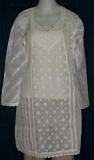Kurti White Cotton Hand Craft Kurti / Ladies Tunic Top (Size Medium) #928